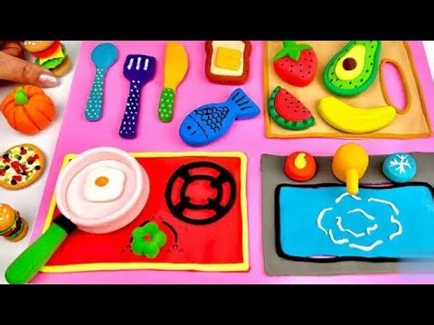 Create and play clay fruits and vegetables with toy kitchen cooking || Making toy kitchen set.