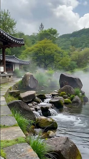 4K Korean Zen Garden with Flowing Rock River | Natural Ambience for Relaxation, Sleep & Focus
