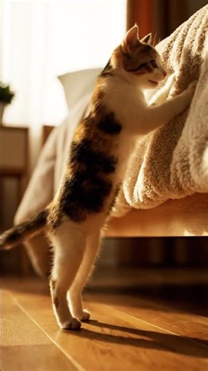 Adorable Kitten Fails Jump onto Bed! Slow Motion Cute Cat Mishap 😻