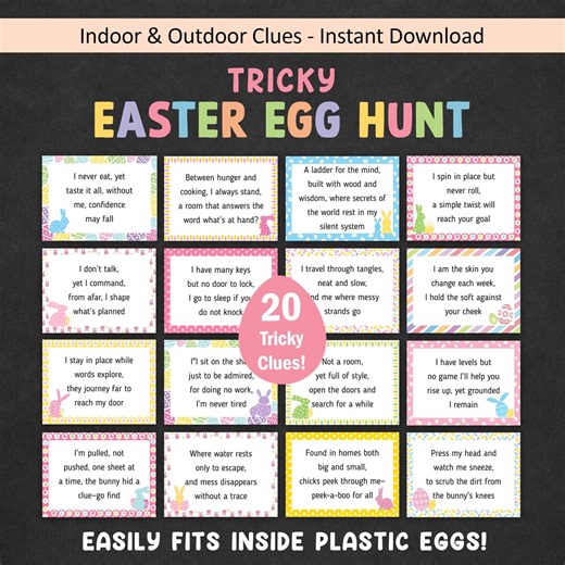 Tricky Easter Treasure Hunt Clues Teens Easter Egg Hunt Teenager Easter Scavenger Hunt Tween Older Kids Indoor Outdoor Difficult PRINTABLE - Etsy