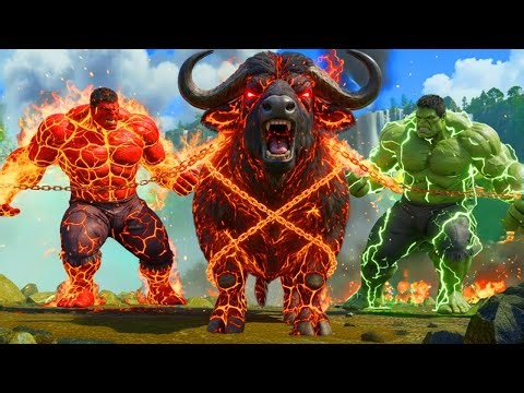 🔥 Hulk & Red Hulk vs Lava Bull | Epic Team Battle of Fire and Fury Unleashed! 🐂🔥