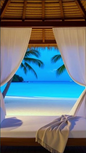 Night Beach Cabana View | Relaxing Music & Ocean Sounds 🌊✨