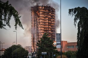 Milan tower block goes up in flames