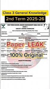 Class 3 General Knowledge paper mid term 2025 3 class GK paper 2nd term 2025