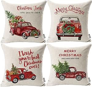 ONWAY Christmas Throw Pillow Covers 18x18 Set of 4 for Home Decor