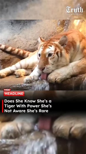 Truth Route News on Instagram: "Images and videos circulating on social media show Ava, a golden tabby tiger, a rare color variation of the Bengal tiger. Golden tabby tigers have a pale golden or creamy coat with light brown stripes and reduced black pigmentation. This appearance is caused by a recessive genetic trait, not albinism. Because both parent tigers must carry this recessive gene, golden tabby tigers are considered extremely rare. According to available information, this variation does