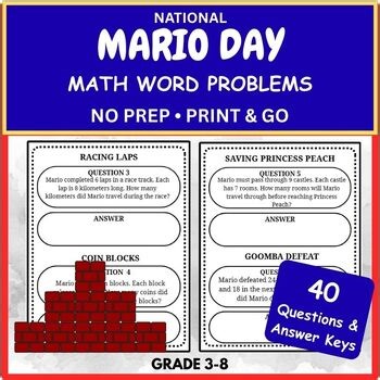 Mario Day Math Worksheets | Video Game Themed Word Problems | Grades 3–8
