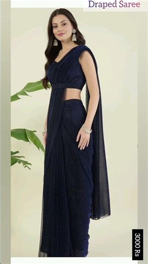 Navy Blue Shimmer Draped Saree with blouse💠 #explorepage #viralvideo #music #saree #colors #farewell