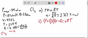 SOLVED:Many water treatment plants use chlorine gas to kill micro-organisms before the water is released for residential use. A plant engineer has to maintain the chlorine pressure in a tank below the 85.0 -atm rating and, to be safe, decides to fill the tank to 80.0% of this maximum pressure. (a) How many moles of Cl2 gas can be kept in an 850 -L tank at 298 K if she uses the ideal gas law in the calculation? ( b) What is the tank pressure if she uses the van der Waals equation for this amount 