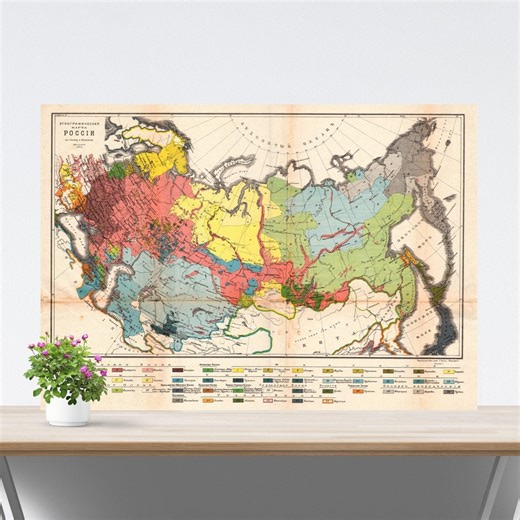 Vintage Russia Map on Paper 1877, Russia Ethnographic Poster, Historical Russia Poster, Vintage Map of Russian Empire, Tsarist Russia Poster - Etsy
