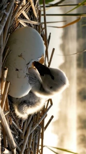 “Swan Chick Hatching by Misty Lake 🌫️ | Cinematic Morning Nature Scene | Peaceful Wildlife #Shorts”