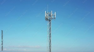 Footage 4k B-roll Aerial drone view of tower antennas Telecommunication cell phone, radio transmitters of cellular 5g 4g mobile and smartphones