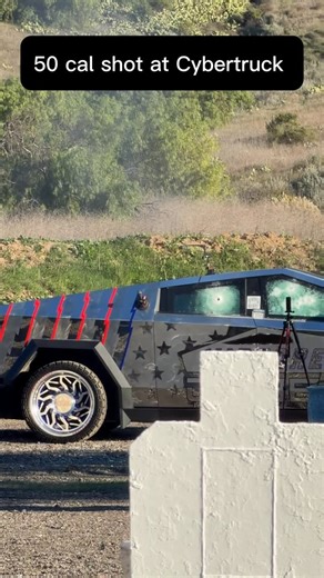Tesla Owners Of Silicon Valley on Instagram: "50 cal shot a Cybertruck that is bulletproof with @armoredcyberglass #fyp #viral #tesla #cybertruck #bulletproof"