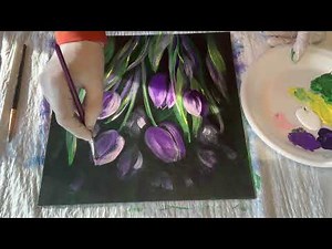 How to Paint Tulips in Acrylic Paints Demonstration Tutorial. Fun and Easy Painting Purple Tulips