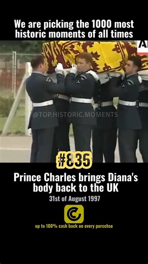 Top Historic Moments on Instagram: "On the 31st of August 1997, Prince Charles flew to Paris to accompany the body of Diana, Princess of Wales, back to the United Kingdom after her fatal car crash. He was joined by Diana's sisters, Lady Sarah McCorquodale and Lady Jane Fellowes. The coffin, draped in the Royal Standard, was loaded onto a Royal Air Force BAe 146 aircraft at Villacoublay air base. The plane landed at RAF Northolt in London that evening. Crowds lined the route as the hearse transfe