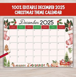 Editable December 2025 Christmas Calendar (digital Download) - Etsy Canada
