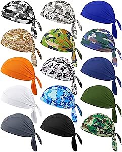 15 Pcs Do Rag Skull Cap Cooling Helmet Liner Sweat Wicking Head Wraps Bandana Beanie Bicycle Helmet Liner for Men Women (Camo Pattern)