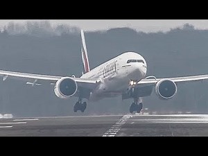 SCARY CROSSWIND LANDINGS during a STORM at Düsseldorf on an ICY runway - SNOW DRIFT