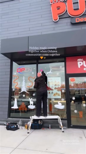 Double the puff, double the magic! ✨❄️ I had the best time painting two Mr. Puff’s locations — Oshawa & Whitby — and turning their windows into winter wonderlands. I even worked in a touch of their signature orange to keep it on brand (because winter magic good design = chef’s kiss 😉). Have you spotted them yet? Tell me which location you’ve visited!👇🍩✨ @mrpuffs_oshawa @mrpuffswhitby #mrpuffs #mrpuffswhitby #mrpuffsoshawa #windowpainting #winterwindows #holidaywindowart #durhamregion #whitbyo