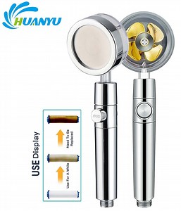 [Hot Item] 360 Degree Rotatable High Pressure Turbo Fan Shower Head SPA Propeller Driven Hand Shower