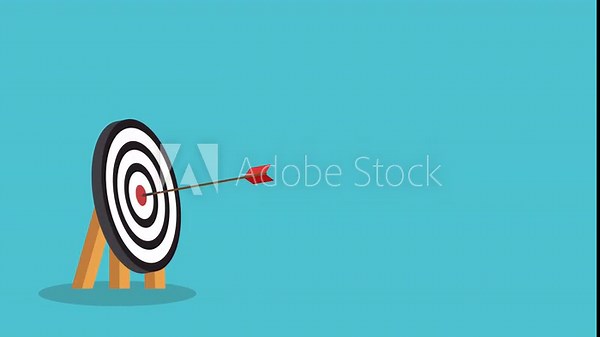 Arrow hitting bullseye target center business success strategy focus achievement animation