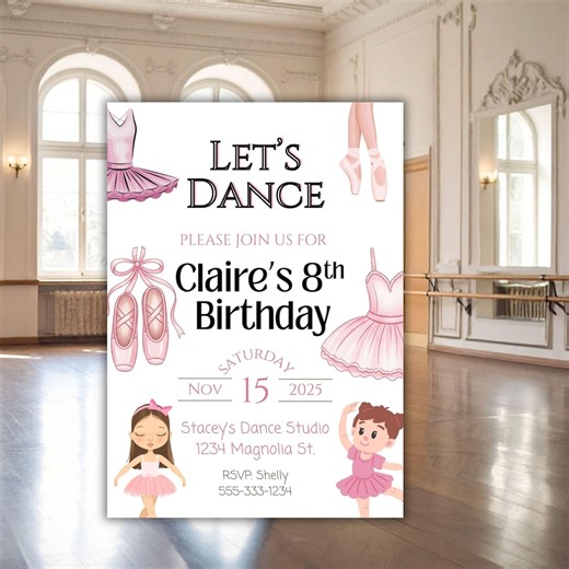 Ballet Birthday Invitation, Printable Girl Dance Party Invite, Dancing Invite, Parti Invite, Electronic Invit, Digital Custom Invitation - Etsy