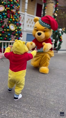 'Mini' the Pooh: Adorable Costumed Toddler Gets Hug From His Favorite Character at Disneyland