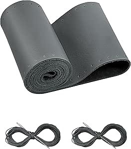 BELINOUS Leather Steering Wheel Cover Lace Up, Stitch on Steering Wheel Wrap, Universal Fit 13-20 Inch Car Truck Pickup Boat, A Whole Piece of Cowhide, DIY w/Needle Thread (Size M2, Gray)