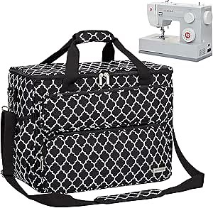 NICOGENA Sewing Machine Carrying Case, Universal Travel Tote Bag with Shoulder Strap for Singer, Brother, Janome and Accessories, Lantern Black