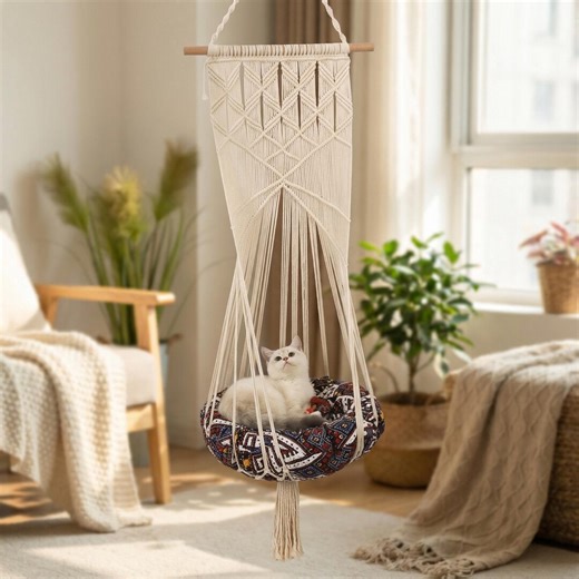 Handmade Macrame Cat Hammock Hanging Boho Cat Swing Bed Indoor Ceiling Pet Chair Decorative Cozy Cat Furniture for Home Decor - Etsy