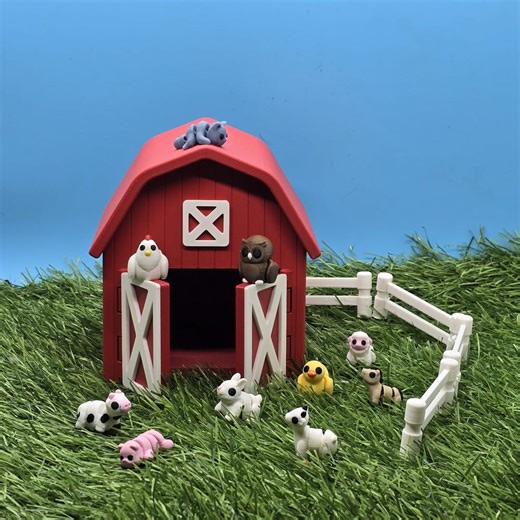 Miniature 3D Printed Farm Playset: Barn & Animals - Etsy