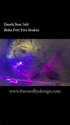 Bring the force to your backyard with our handmade Death Star fire pit accompanied here with a Boba Fett fire stoker! Crafted with precision and love for all you Star Wars enthusiasts out there… May the warmth be with you… #StarWars #FirePit #Handmade #BobaFett #DeathStar | Burned by Design LTD
