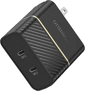 OtterBox USB-C Dual Port Fast Charge Wall Charger, 50W Combined (USB-C 30W + USB-C 20W) - Black Shimmer