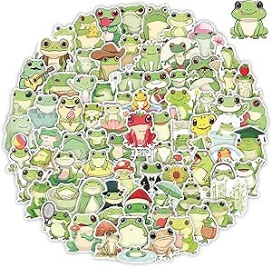 100 Pcs Cute Frog Stickers, Waterproof Frog Stickers for Water Bottle Laptop Scrapbook