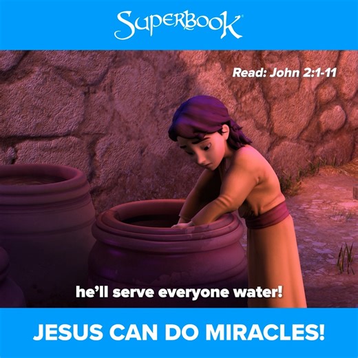 Weary from waiting for God’s miracle? 😟 Take heart. Just as Jesus turned water into wine, He can also turn your setbacks into breakthrough! 🙌🏻 . . . . . SUPERBOOK Bringing Bible Stories and Jesus' love to kids everywhere Series App Academy Outreach | Superbook