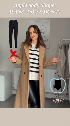 The SECRET to dressing an apple body shape when it comes to jeans👇🏼 …is to balance the upper body with bottoms that add curves to the lower body. The best style jeans for you are: ✔️ bootcut jeans ✔️ straight leg jeans ✔️ wide leg jeans ✔️ flared jeans Go for mid-rise (instead of high waisted ones) to avoid adding extra bulk to the stomach area. Like this video? Follow for more style tips. #bodyshape #applebodyshape #styletips #styletipsforwomen #capsulewardrobe #howtostyle | Savina Nikolova