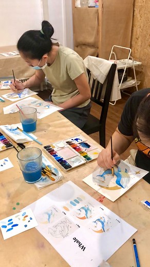 Everyone painted their own dreamy whale, blending soft blues, gentle waves, and calm ocean vibes. Such a relaxing and magical session — perfect for anyone who wants a peaceful creative escape  | White Canvas Studio | Facebook