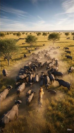 A powerful Bengal tiger aggressively charging of wild buffalo #shortsfeed#shorts