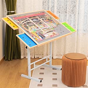Tilting Puzzle Table - Portable Jigsaw Puzzle Table 1500 Pieces with Adjustable Height and Board, JoyPcsTable Puzzle Board with Colorful Drawers