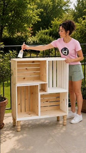 Mobile bianco e rovere con cassette di legno #DIY #cassettedilegno #woodcrates #faidate #diyproject