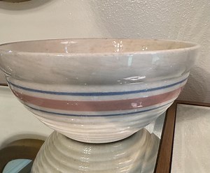 Vintage Mccoy Pottery Mixing Bowl-pink &blue Stripe-9.5” Stoneware Farmhouse Bowl USA - Etsy