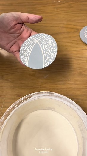 Ceramics: brush-glazing a few coasters #ceramicsoftiktok #potterytiktok #ceramics #pottery #pottertok #handmade #glazing