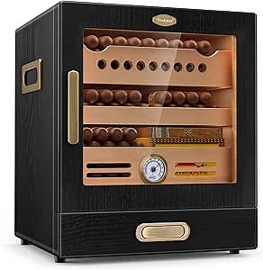 COOL KNIGHT Cigar Humidor Cabinet, Cigar Cabinet Humidor with Spanish Cedar Wood Drawer, Precision Hygrometer, 2 Humidifiers and Cigar Accessories Drawer, Christmas for Cigar Lovers