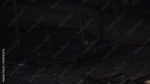 Sparks from welding fly. Metal structure at a construction site.