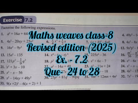 maths weaves class 8 chapter 7 solutions exercise 7.2| class 8 maths ex-7.2 que 24 to28 |factorise