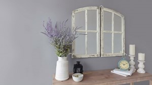 Jolene Arch Window Pane Mirror, Rustic Style Distressed Wood, Decorative Wall-Hanging Mirror, Easy Mount, Wall Mount Mirrors for Bedroom, Bathroom, Living Room (Set of 2)