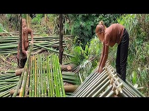 Solo Building Dream In Forest: Single Mom Building a Small Bamboo House on the River