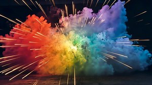 Colorful Smoke Explosion With Sparks in Dark Background