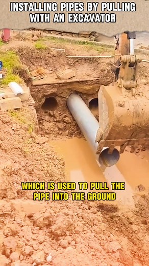 installing pipes by pulling with an excavator #pipe #excavator #ideas #tool #trending | M-Tube TV
