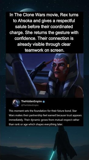 In The Clone Wars (2008) Rex salutes Ahsoka during the final battle push